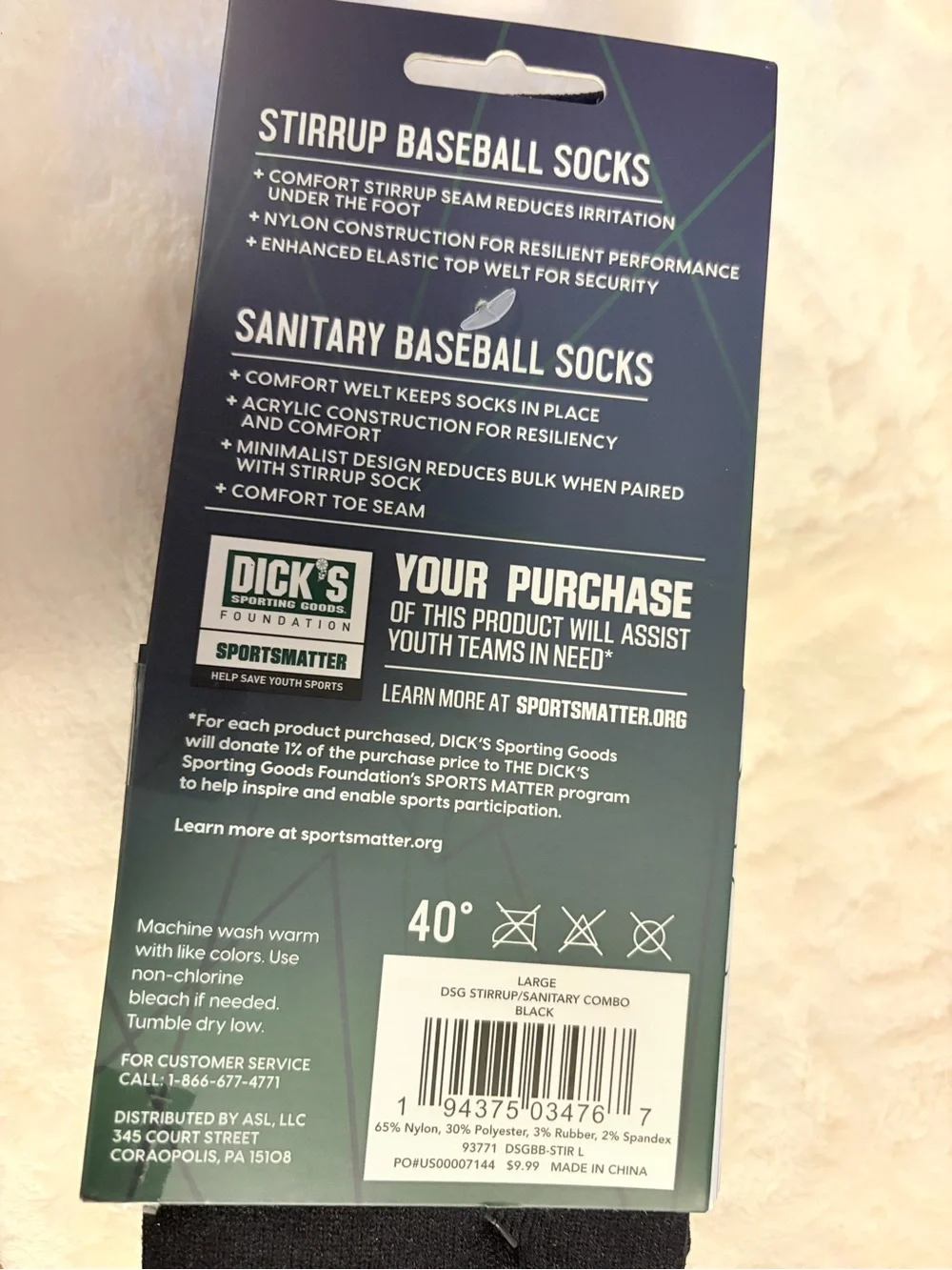 DSG Stirrup & Sanitary Baseball Socks Pack - Black & White